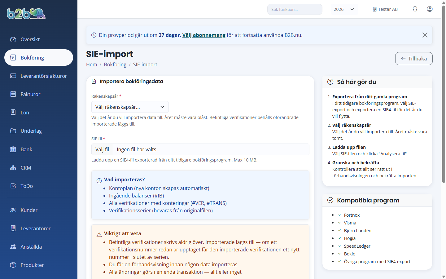 SIE-import - Användardokumentation