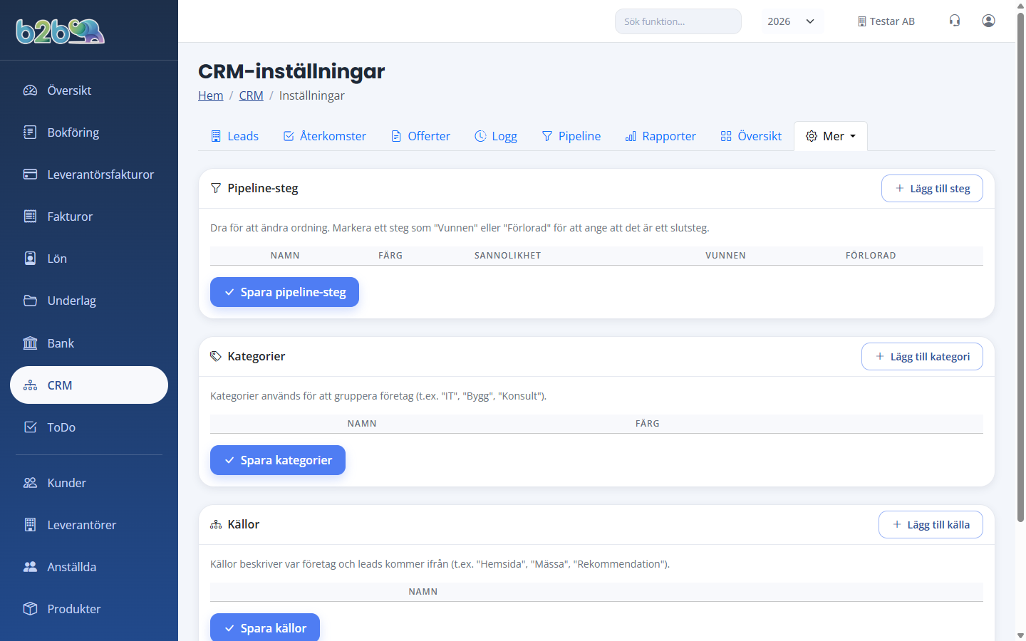 CRM-inställningar