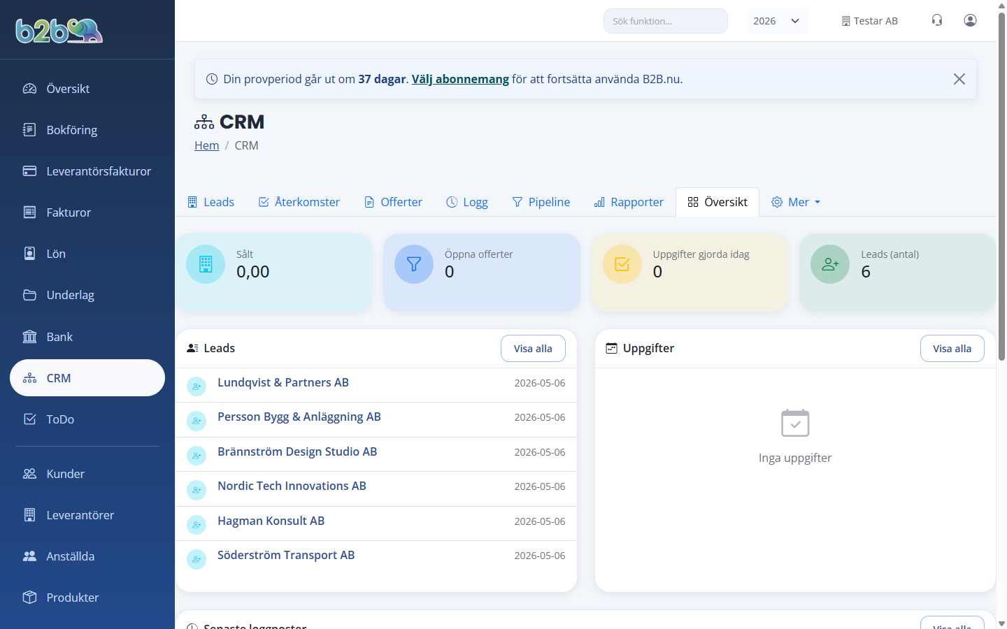 CRM-modulen i B2B.nu