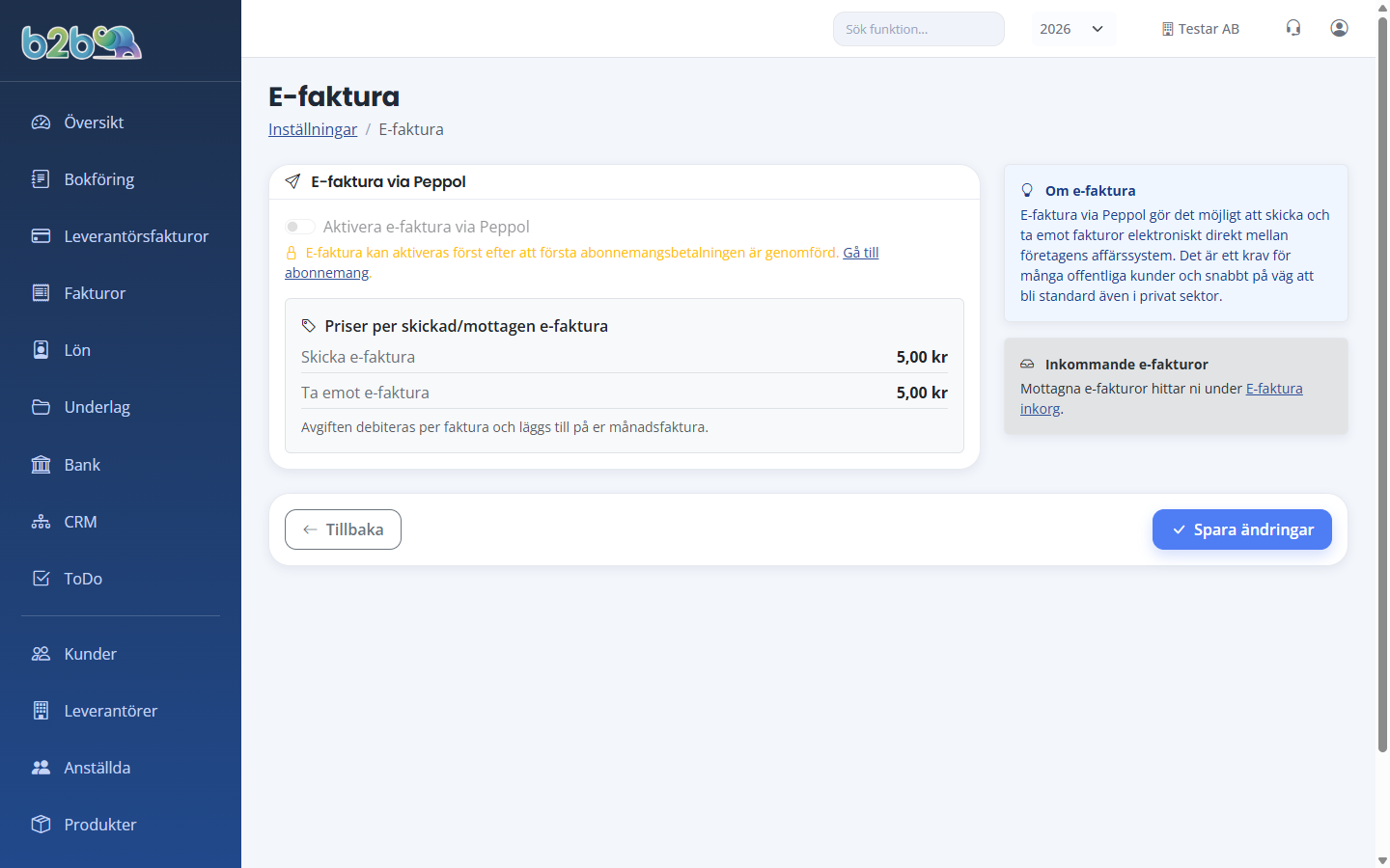 E-fakturainställningar