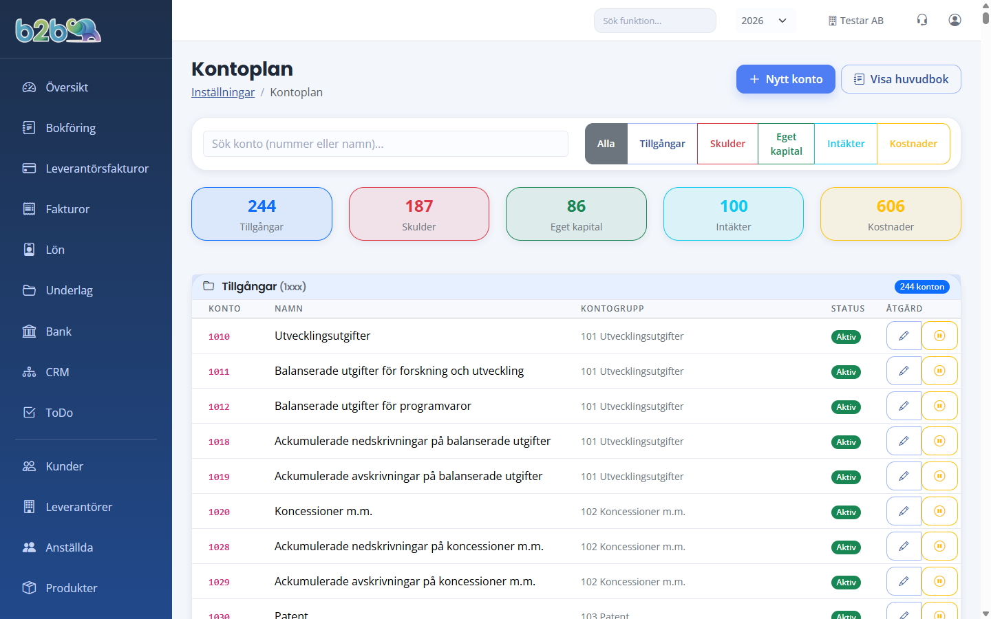 Kontoplan-inställningar