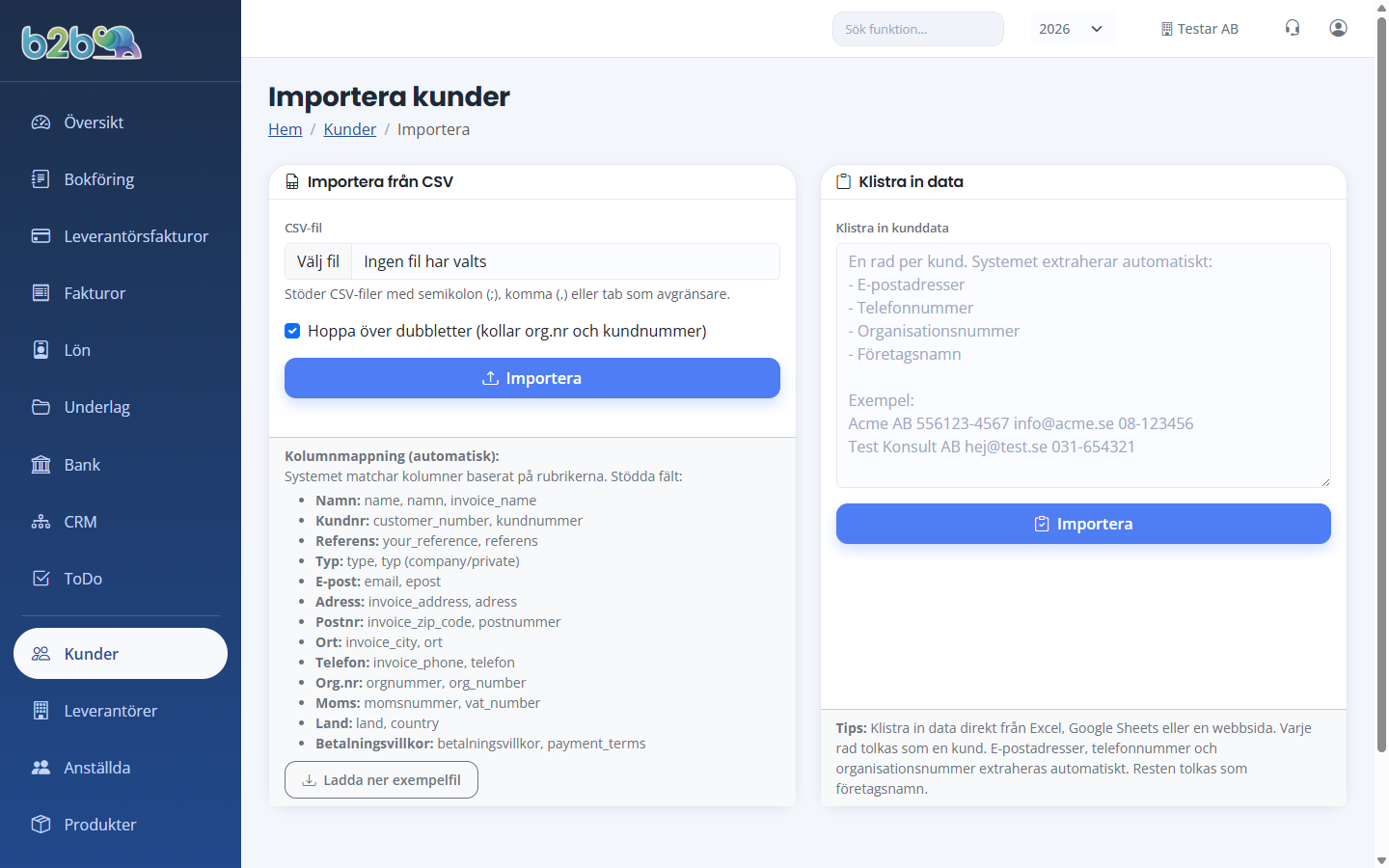 Importera kunder