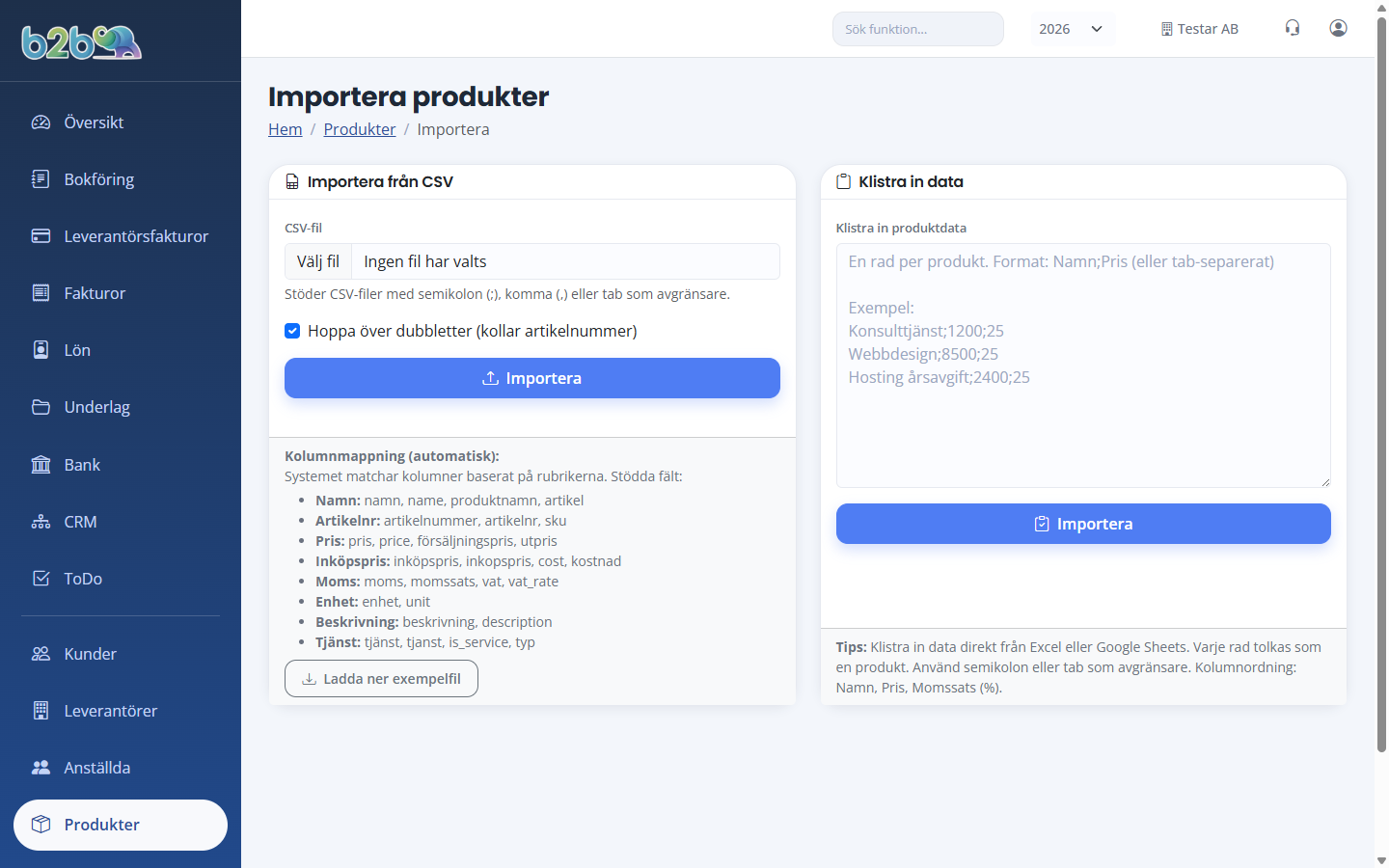 Importera produkter