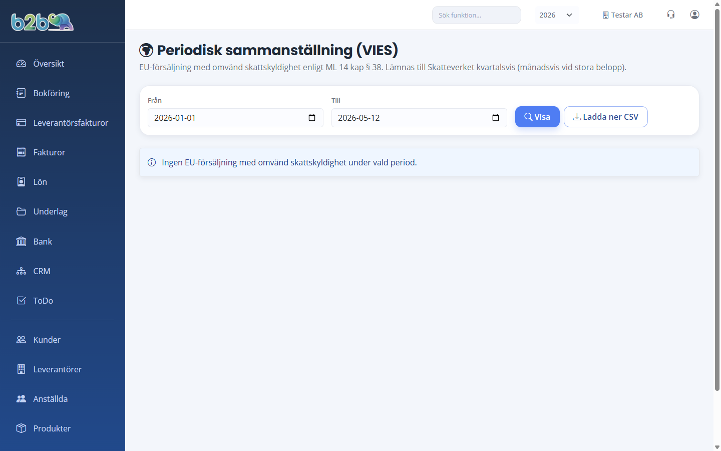 Periodisk sammanställning (EU-försäljning / VIES)