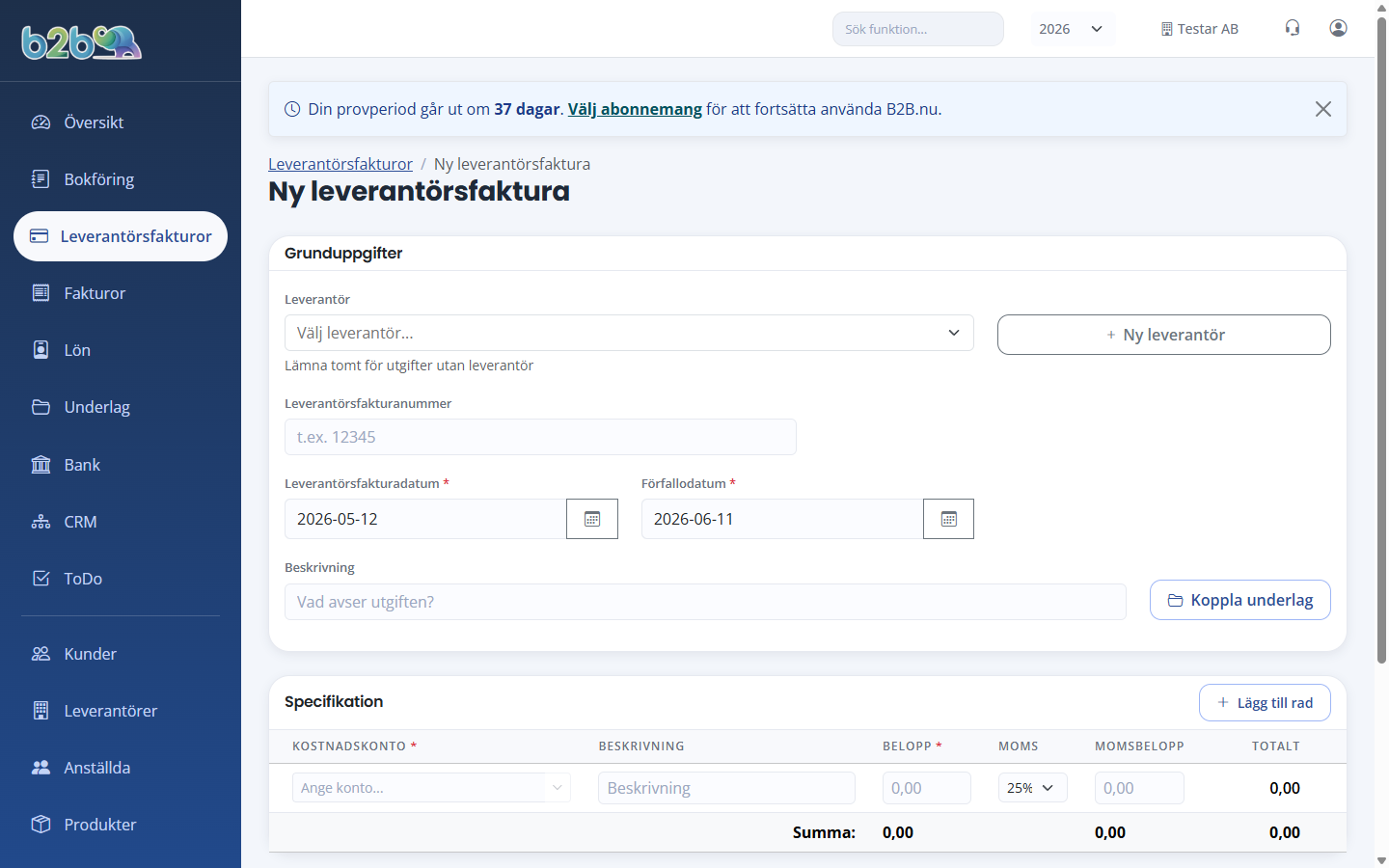 Ny leverantörsfaktura